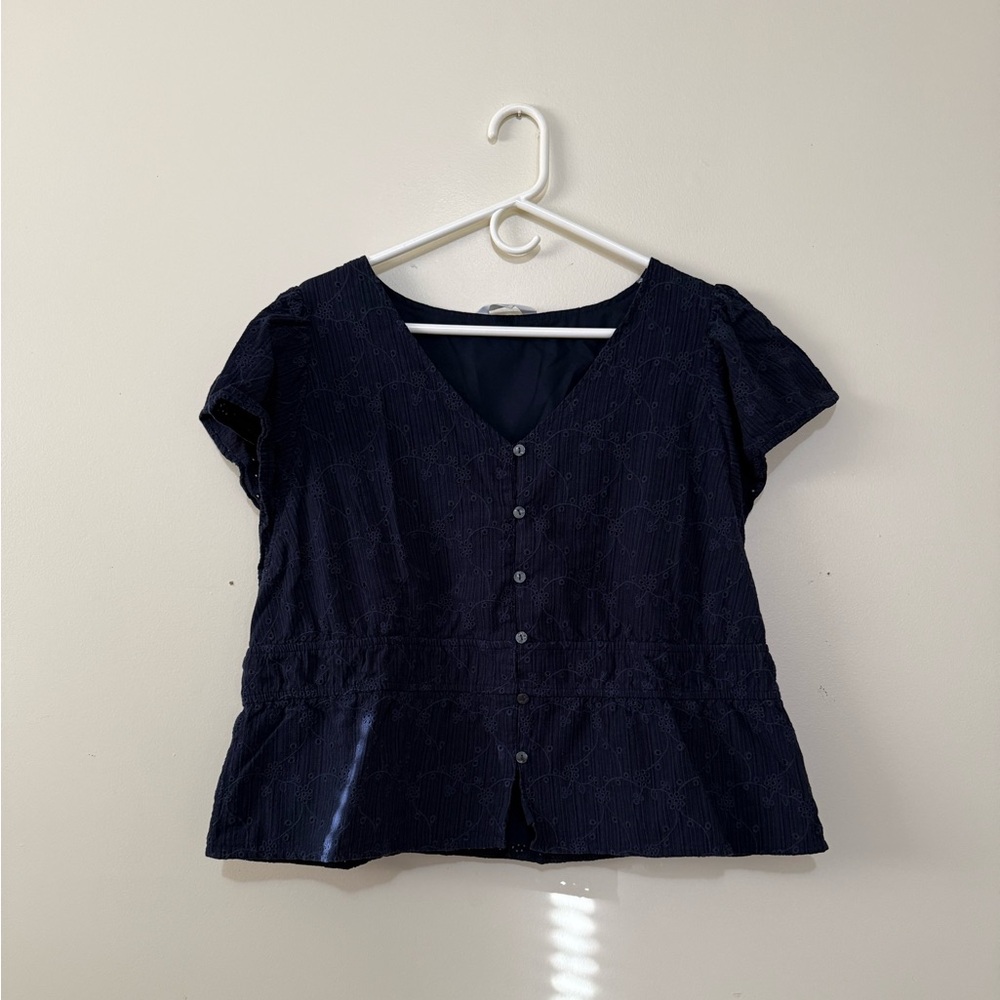 Time and Tru Dark Blue Blouse with Button Detail